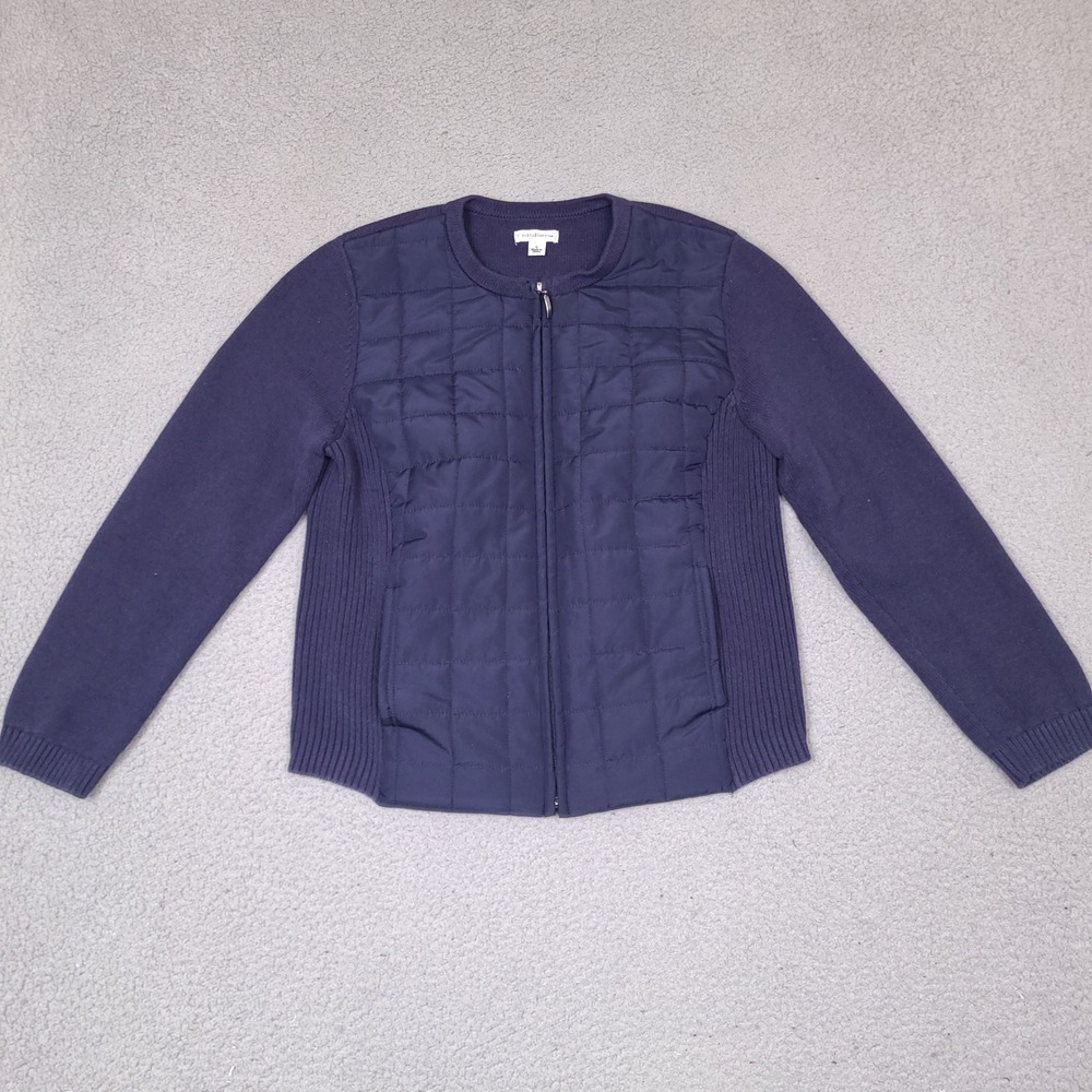 Croft & Barrow Sweater Womens Large Purple‎ Quilted Front Full Zip Mock Neck